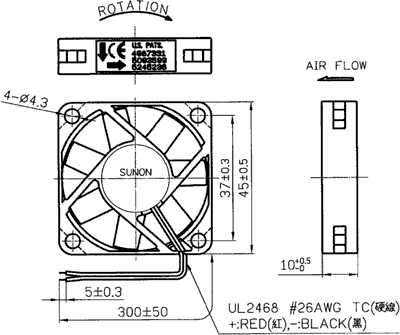 Ventilator DC axial 12VDC 45x45x10mm 15.6m³/h 27dBA 26AWG SUNON EB45101S2-000U-999 – IoElectronice.ro [2]