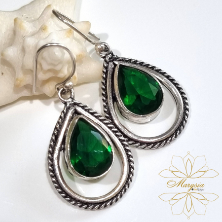 Обеци с естествени камъни и перли - Marysia Green Emerald