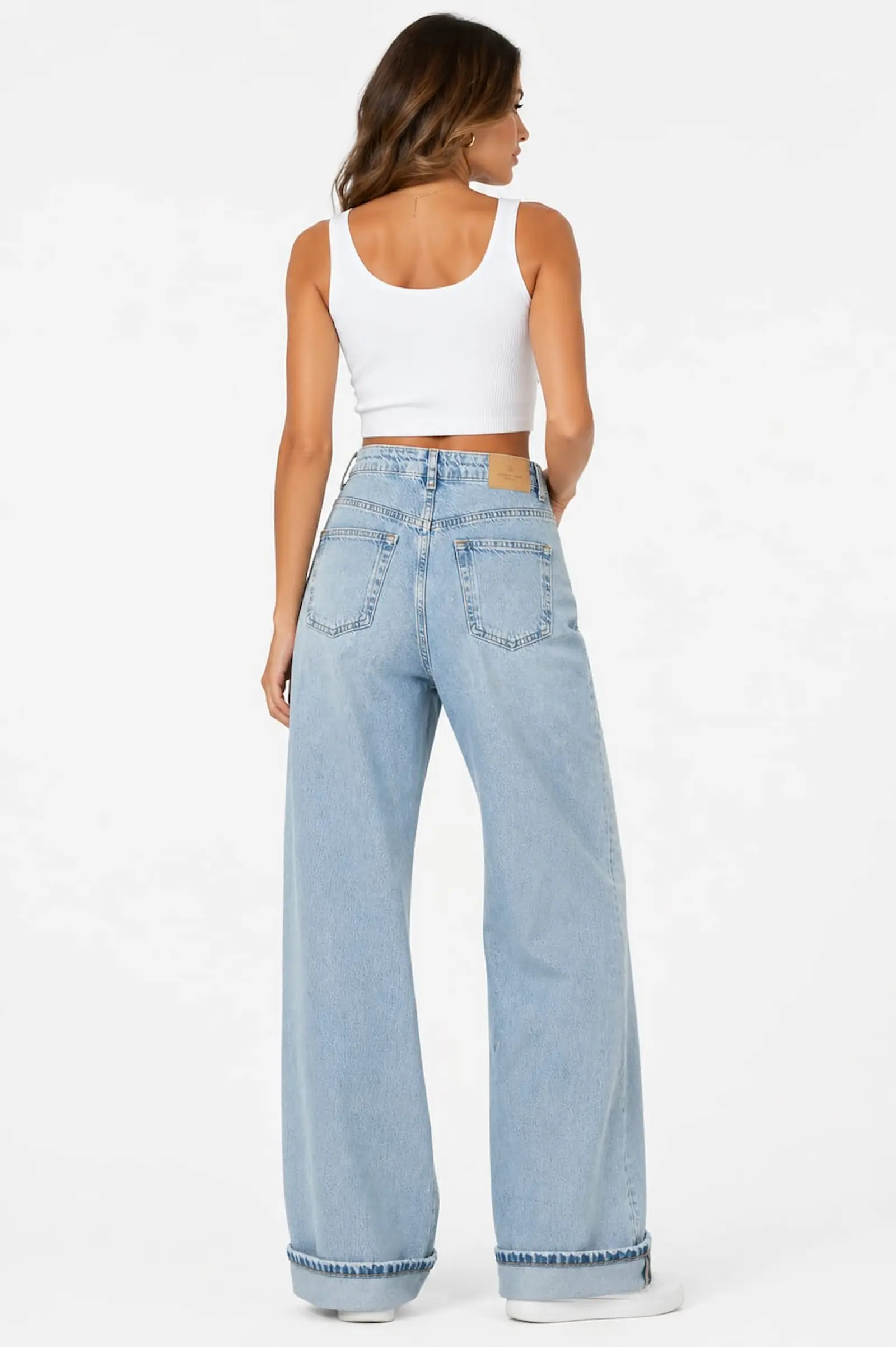 Blugi Dama Mom Wide-Leg Albastru Deschis Lacarino - Isabellia.ro [3]