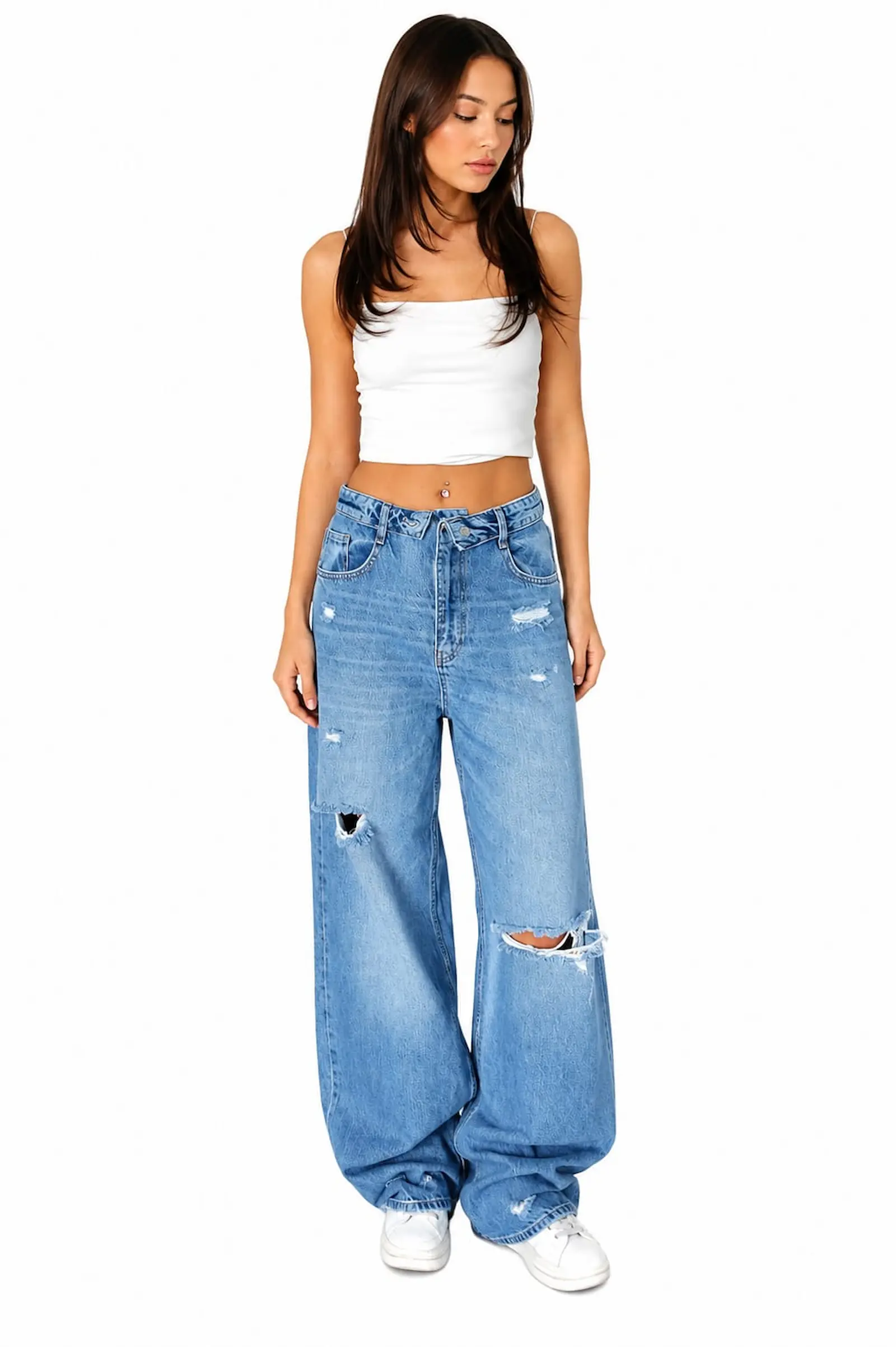 Blugi Dama High-Waist Wide-Leg Albastru Deschis Lacarino - Isabellia.ro [10]
