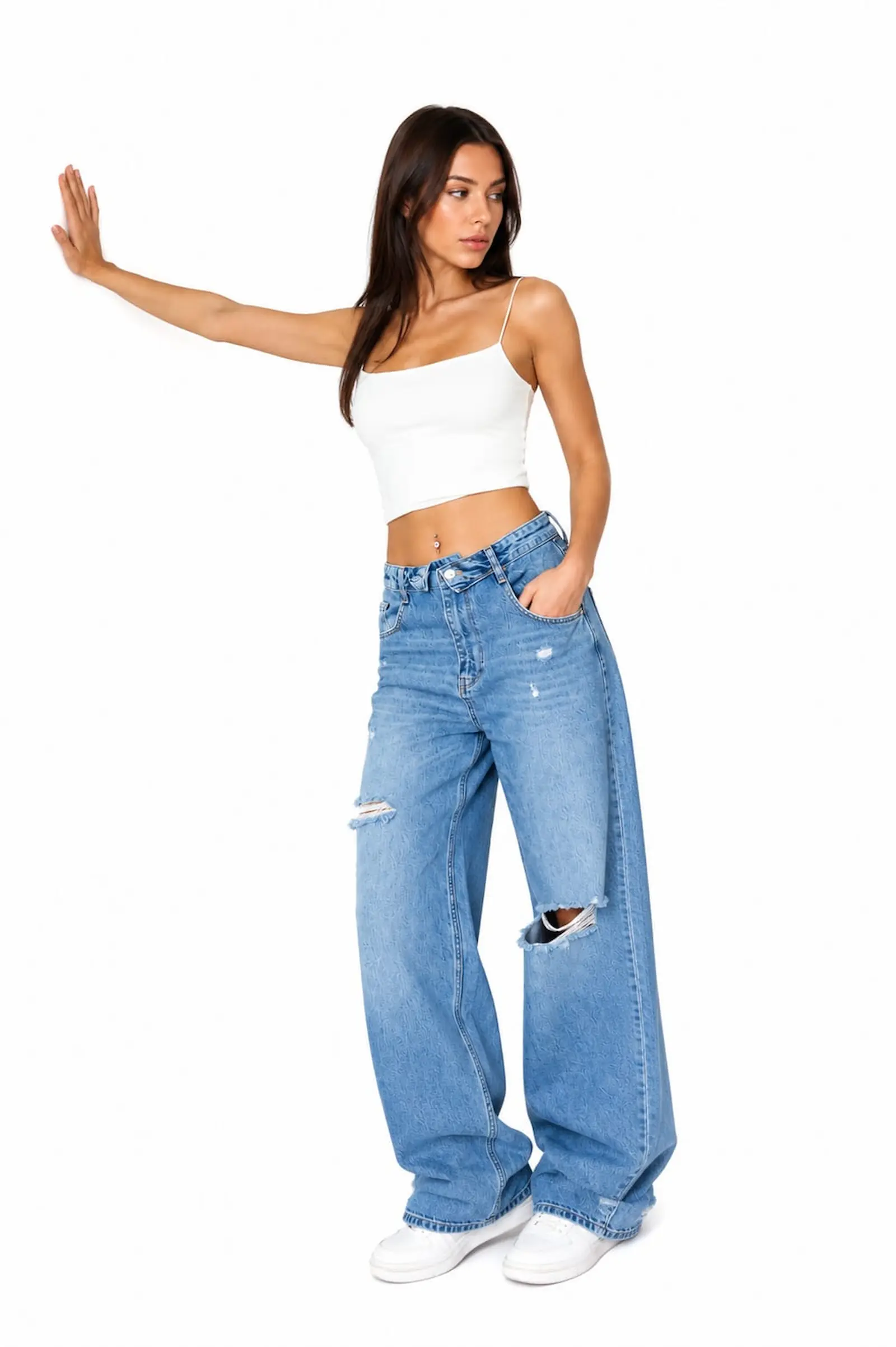 Blugi Dama High-Waist Wide-Leg Albastru Deschis Lacarino - Isabellia.ro [9]