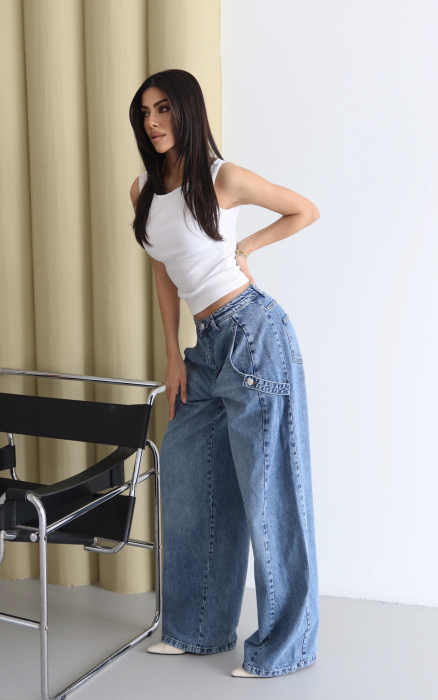 Blugi Dama Casual Retro Wide-Leg Lacarino - Isabellia.ro [7]