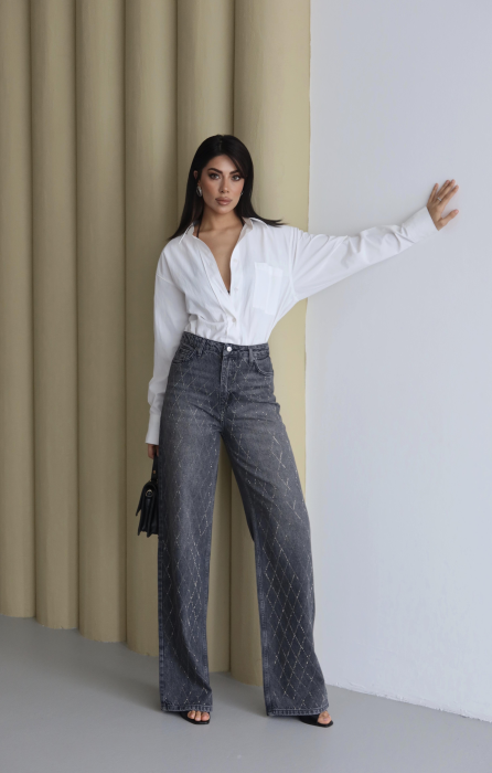 Blugi Dama Negri cu Detalii Carouri Frontale Lacarino - Isabellia.ro [2]