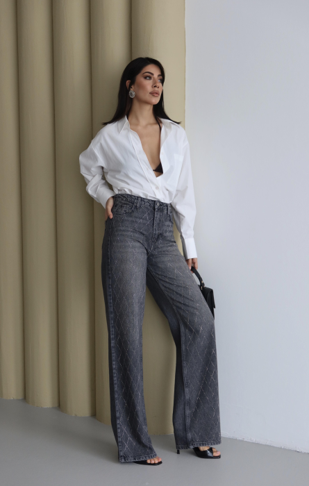 Blugi Dama Negri cu Detalii Carouri Frontale Lacarino - Isabellia.ro [4]