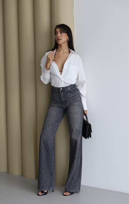 Blugi Dama Negri cu Detalii Carouri Frontale Lacarino - Isabellia.ro [3]