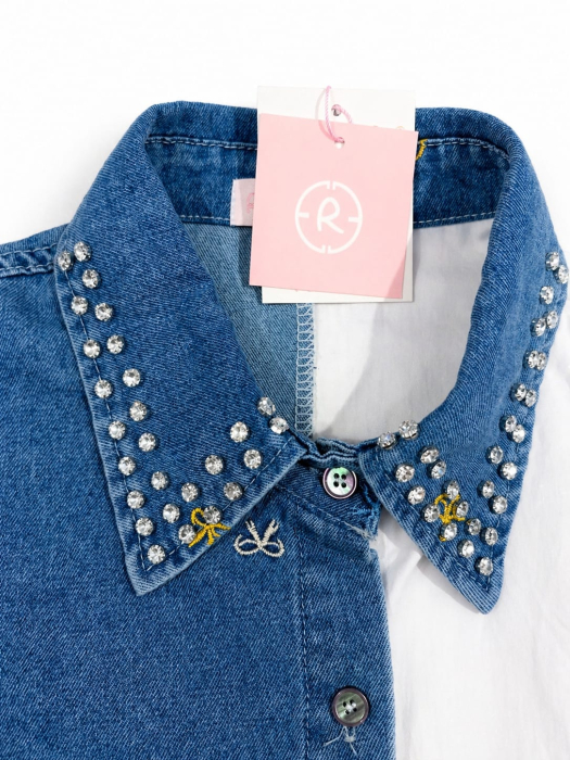 camasa bicolora denim white bow delight isabellia [6]