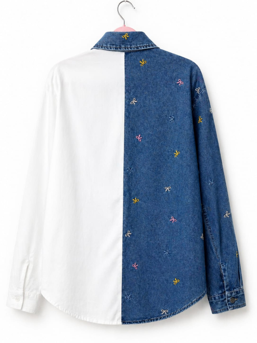 camasa bicolora denim white bow delight isabellia [5]