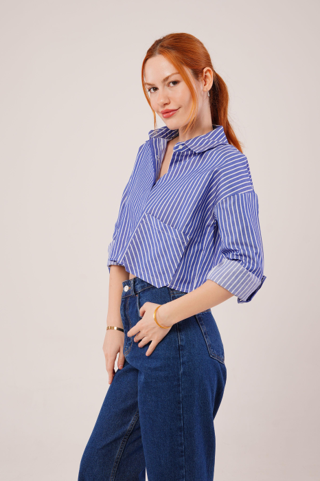 Camasa Crop cu Dungi Dama Summer Stripes Bumbac Isabellia [4]