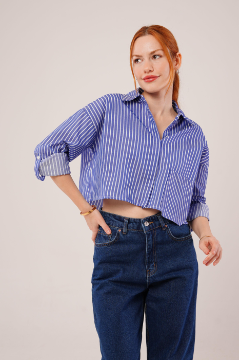 Camasa Crop cu Dungi Dama Summer Stripes Bumbac Isabellia [8]