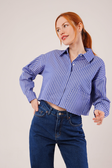 Camasa Crop cu Dungi Dama Summer Stripes Bumbac Isabellia [7]