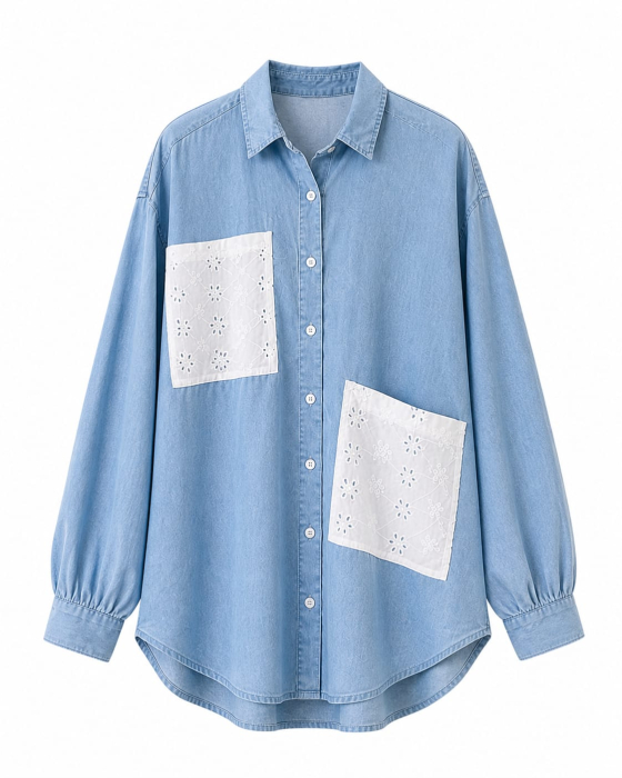 Cămașă Denim Chic Embroidery Isabellia cu broderie florală [3]
