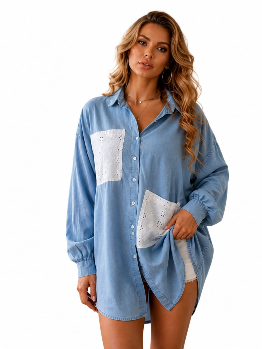 Cămașă Denim Chic Embroidery Isabellia cu broderie florală [5]