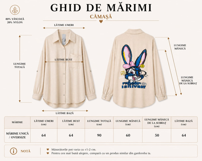 Cămașă Oversize Street Bunny Cream Edition cu Imprimeu Grafic pe Spate - Isabellia [6]