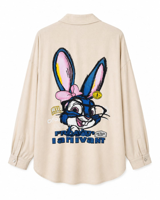 Cămașă Oversize Street Bunny Cream Edition cu Imprimeu Grafic pe Spate - Isabellia [5]
