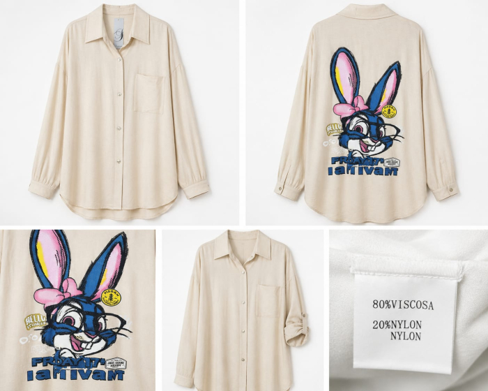Cămașă Oversize Street Bunny Cream Edition cu Imprimeu Grafic pe Spate - Isabellia [4]