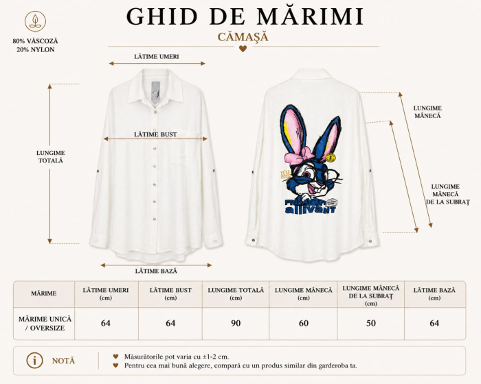 Cămașă Oversize Albă Street Bunny cu Imprimeu Grafic pe Spate - Isabellia [5]