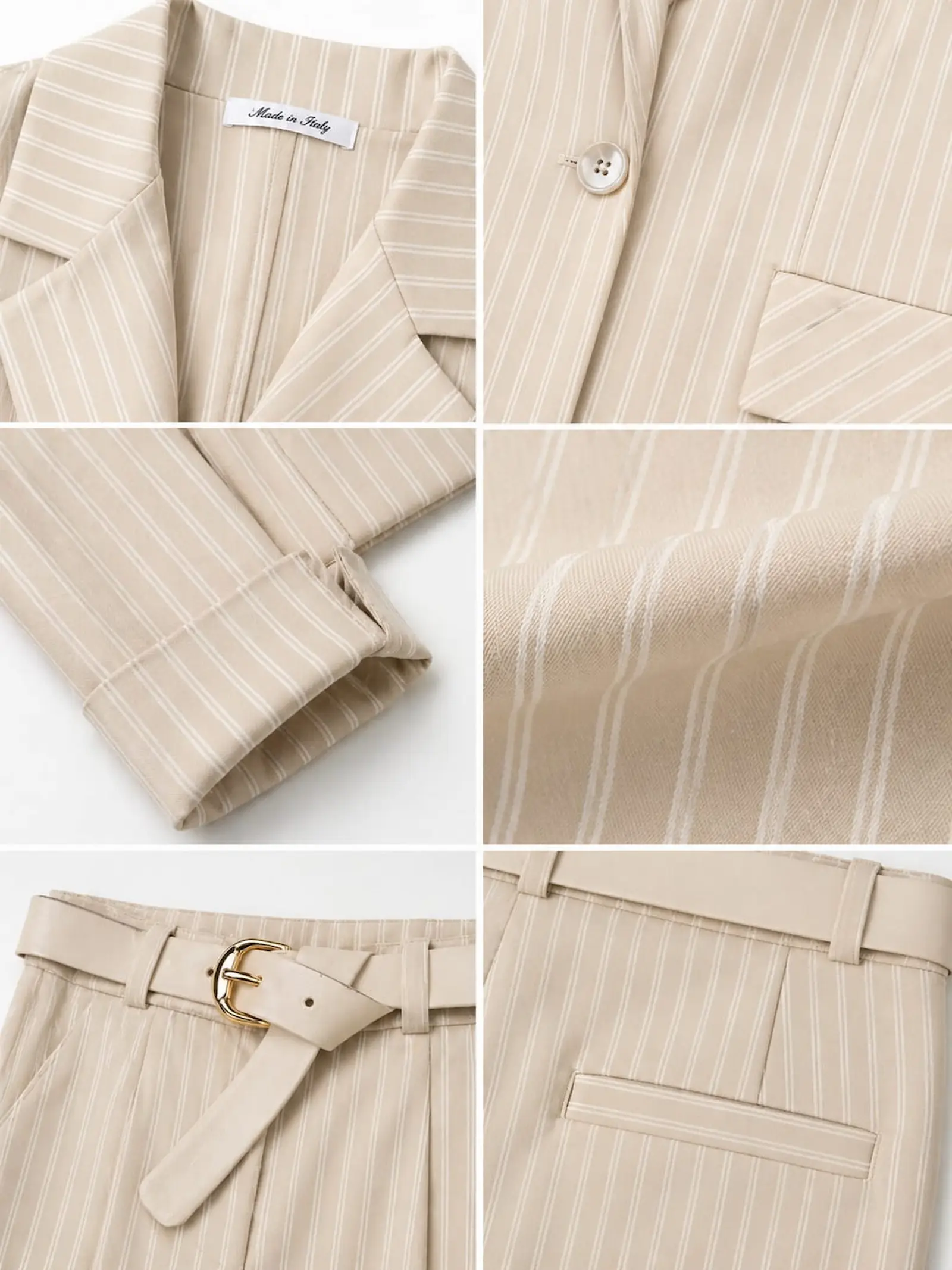 Costum Dama Office cu Dungi Bej - Sacou si Pantaloni Wide-Leg - Isabellia.ro [4]