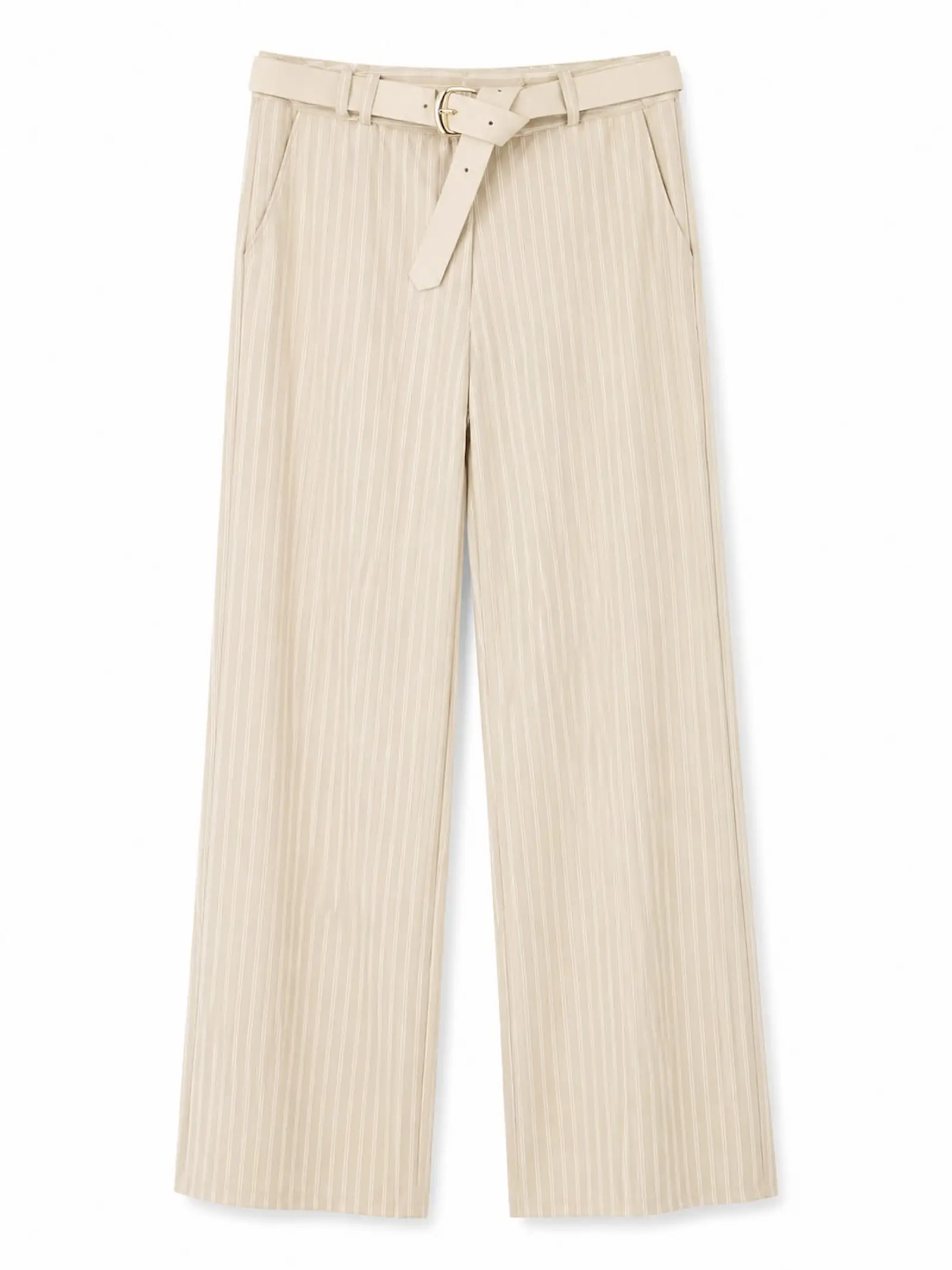 Costum Dama Office cu Dungi Bej - Sacou si Pantaloni Wide-Leg - Isabellia.ro [7]