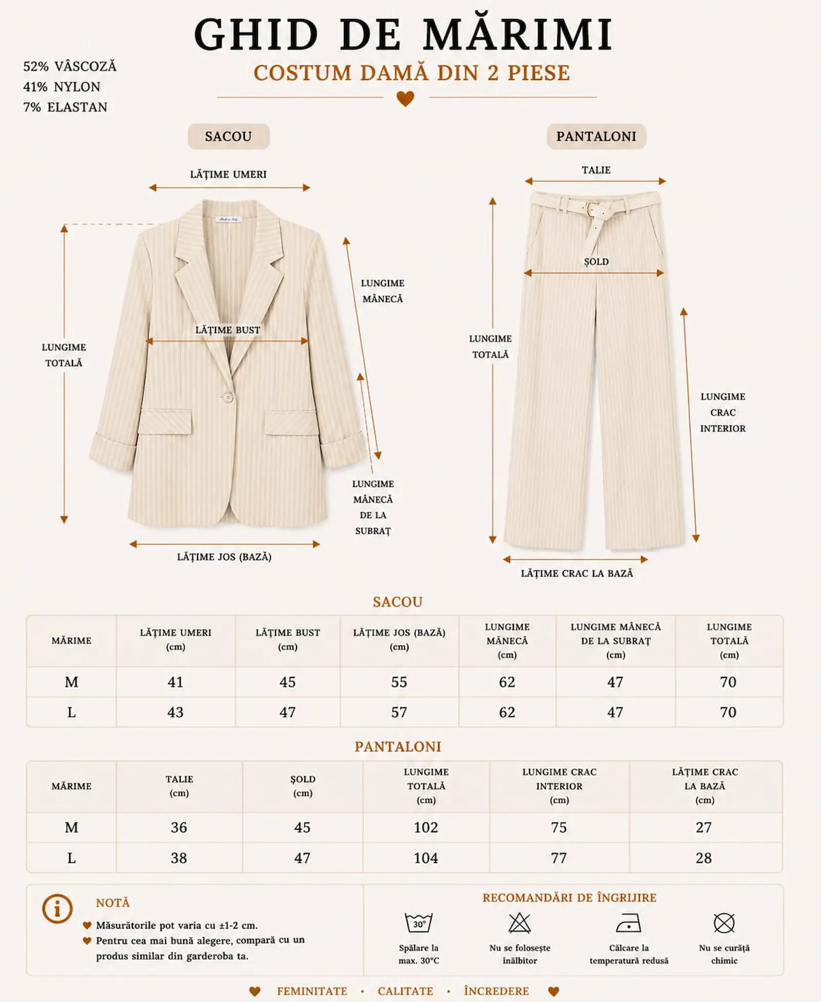 Costum Dama Office cu Dungi Bej - Sacou si Pantaloni Wide-Leg - Isabellia.ro [2]