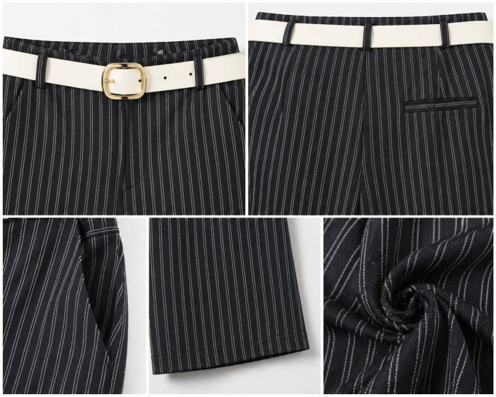 Costum Dama Office cu Dungi Negru - Sacou si Pantaloni Wide-Leg - Isabellia.ro [8]