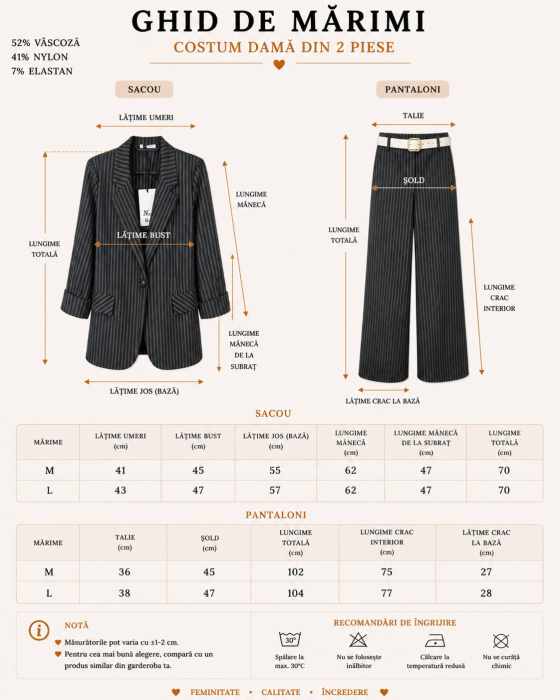 Costum Dama Office cu Dungi Negru - Sacou si Pantaloni Wide-Leg - Isabellia.ro [9]