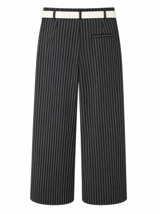 Costum Dama Office cu Dungi Negru - Sacou si Pantaloni Wide-Leg - Isabellia.ro [6]