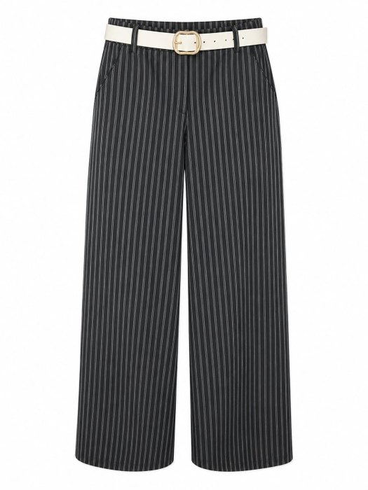 Costum Dama Office cu Dungi Negru - Sacou si Pantaloni Wide-Leg - Isabellia.ro [5]