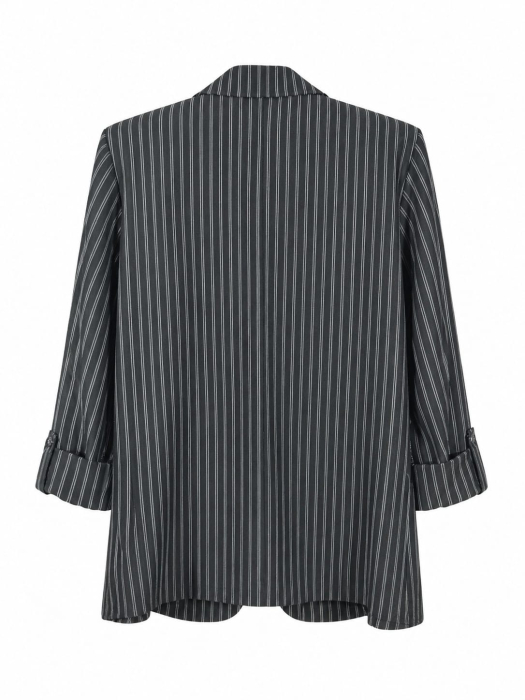 Costum Dama Office cu Dungi Negru - Sacou si Pantaloni Wide-Leg - Isabellia.ro [4]
