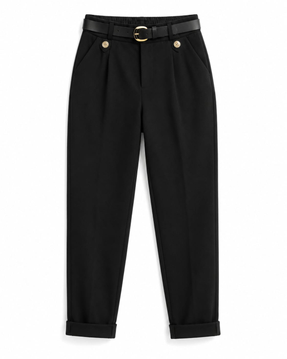 Pantaloni Negri Damă cu Talie Elastică Eleganți [4]