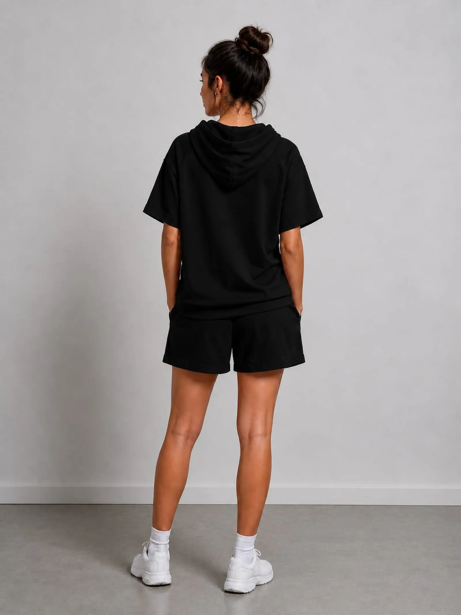Set Sport Dama Negru Bumbac Hanorac si Pantaloni Scurti - Isabellia.ro [3]