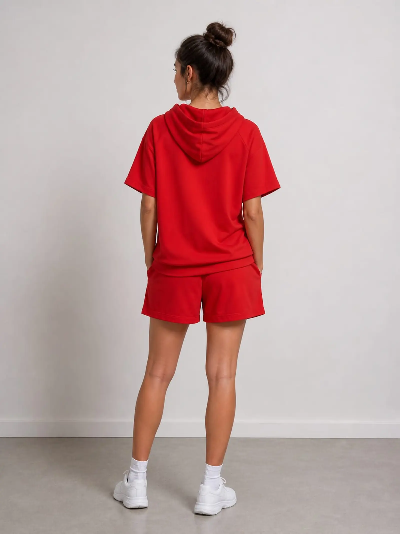 Set Sport Dama Rosu Bumbac Hanorac si Pantaloni Scurti - Isabellia.ro [3]