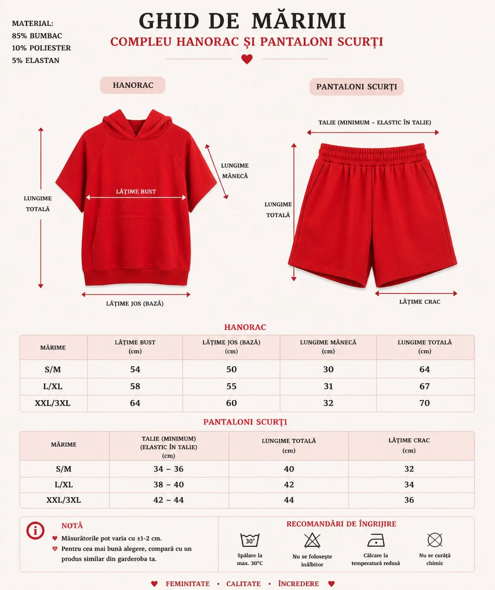 Set Sport Dama Rosu Bumbac Hanorac si Pantaloni Scurti - Isabellia.ro [2]