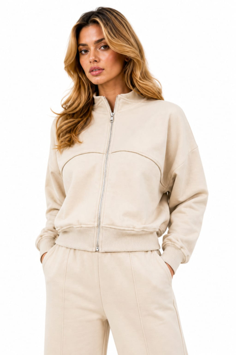 Trening Damă Bej Bumbac Wide-Leg & Bomber / Isabellia.ro [4]