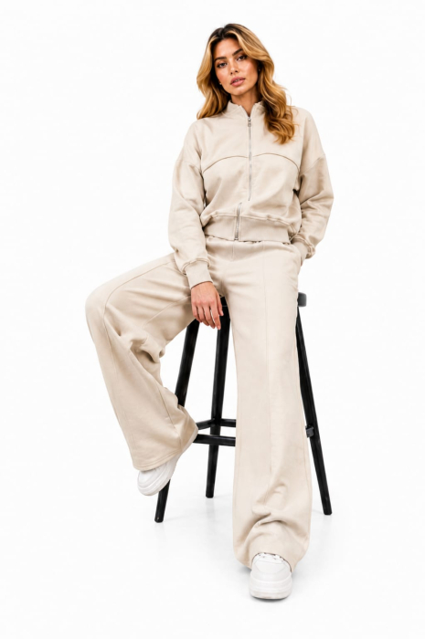 Trening Damă Bej Bumbac Wide-Leg & Bomber / Isabellia.ro [3]