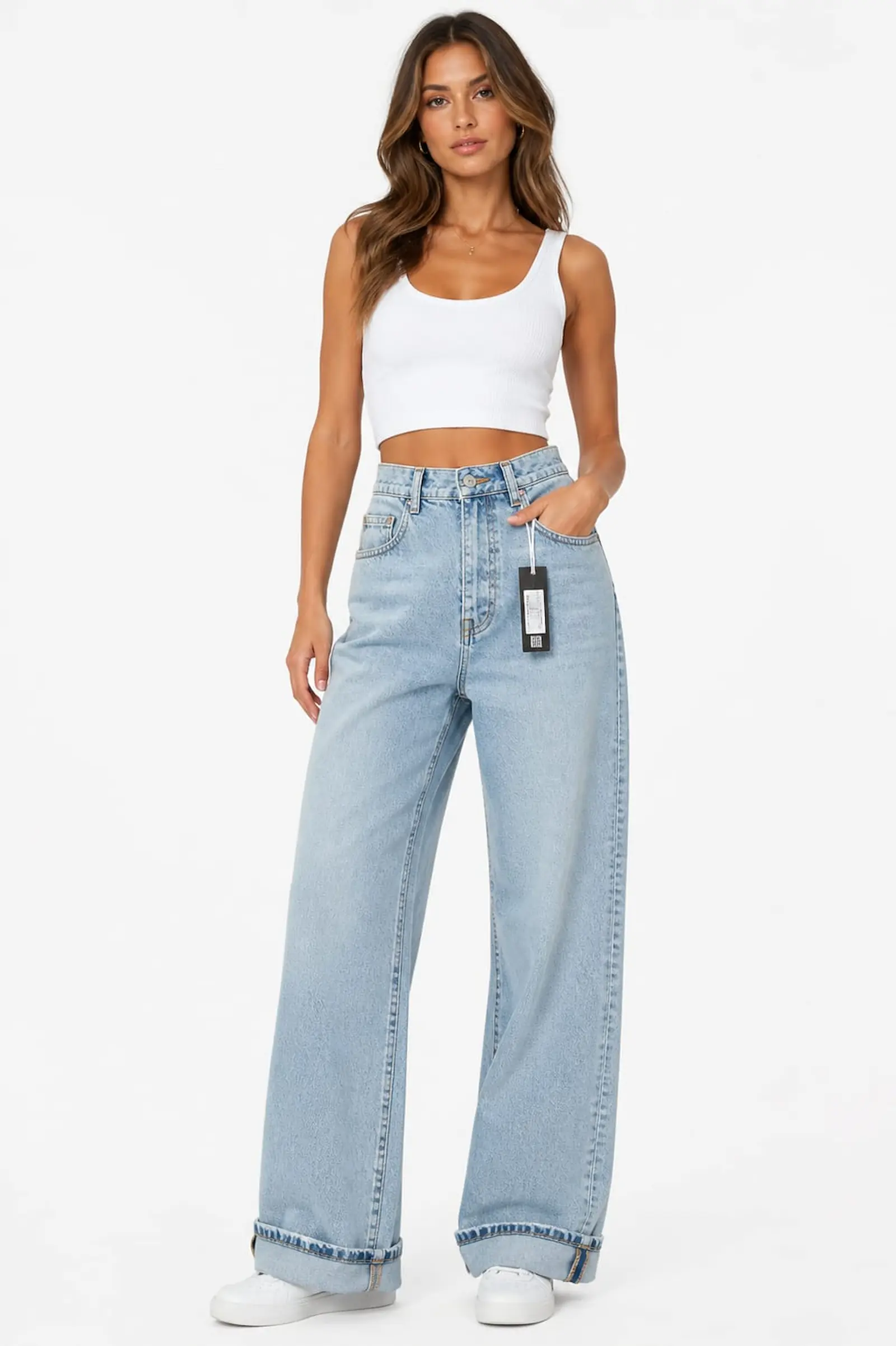 Pantaloni & Blugi - Blugi Dama Mom Wide-Leg Albastru Deschis Lacarino - Isabellia.ro