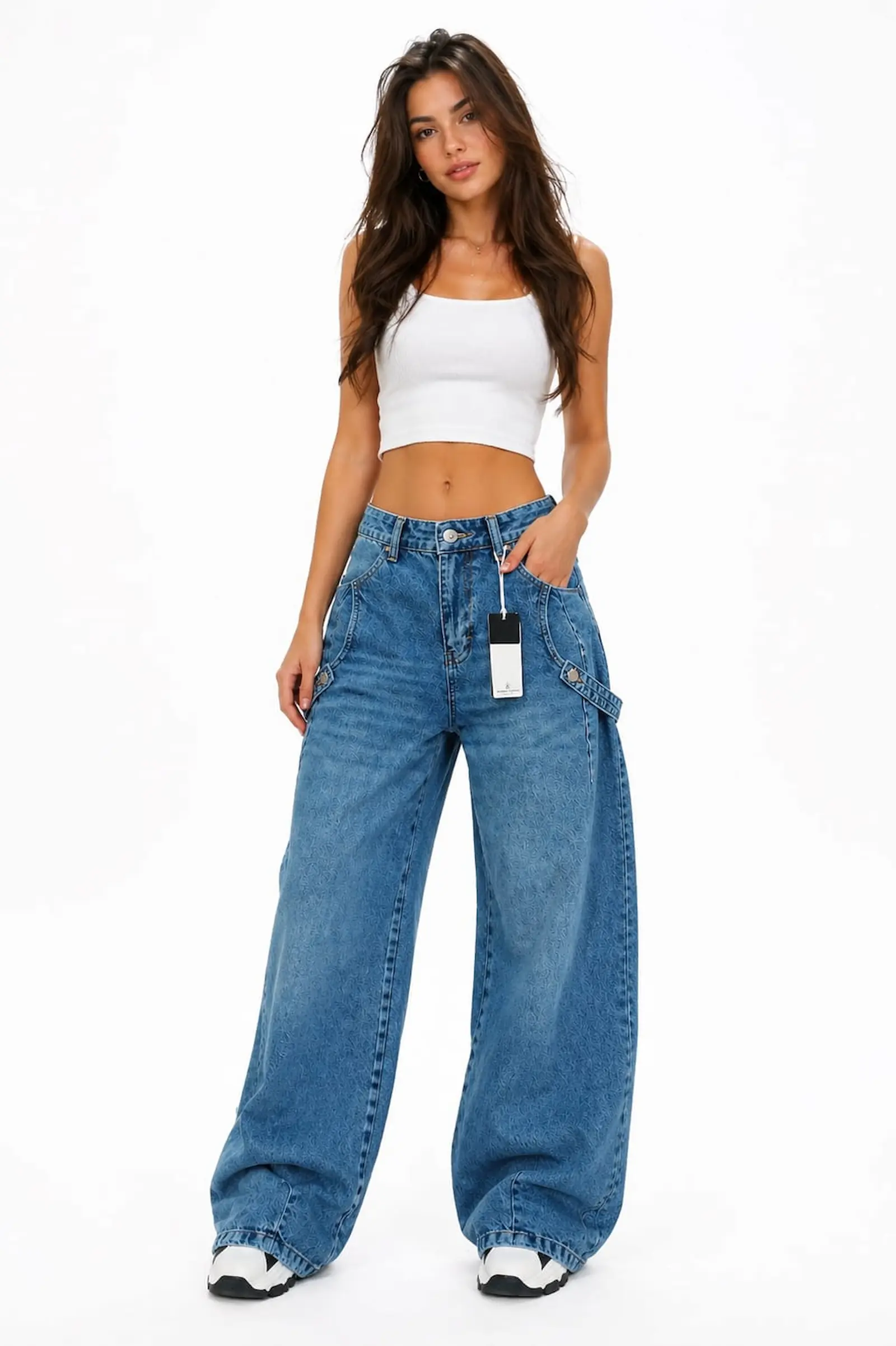 Pantaloni & Blugi - Blugi Dama Casual Retro Wide-Leg Lacarino - Isabellia.ro