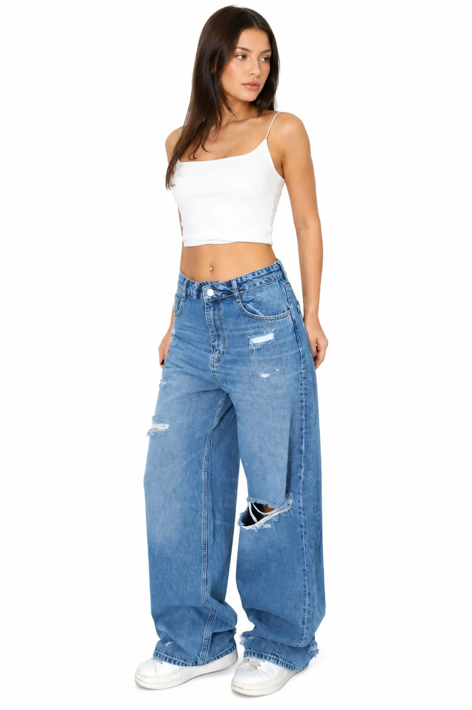 Pantaloni & Blugi - Blugi Dama High-Waist Wide-Leg Albastru Deschis Lacarino - Isabellia.ro
