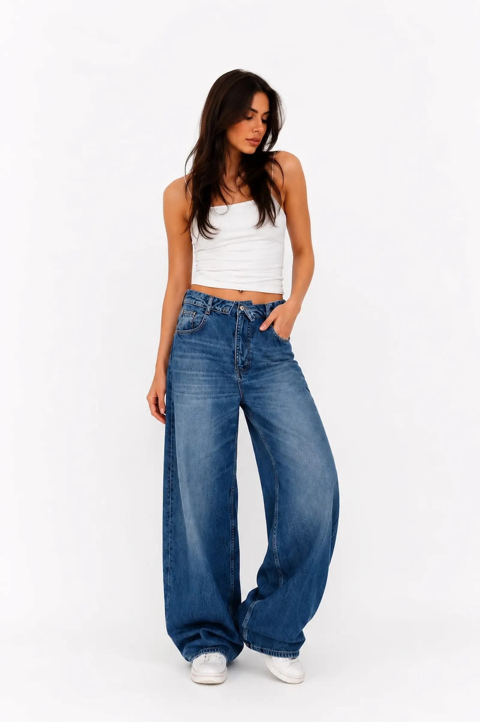 Pantaloni & Blugi - Blugi Dama High-Waist Wide-Leg Indigo Lacarino - Isabellia.ro