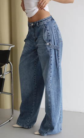 Pantaloni & Blugi - Blugi Dama Casual Retro Wide-Leg Lacarino - Isabellia.ro