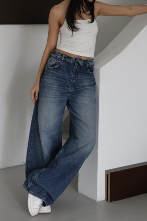 Pantaloni & Blugi - Blugi Dama High-Waist Wide-Leg Indigo Lacarino - Isabellia.ro