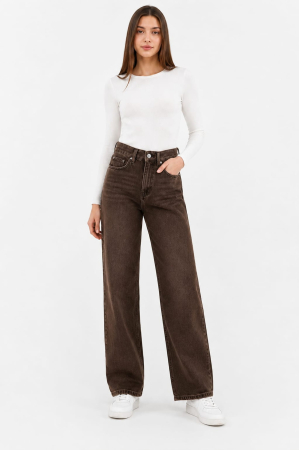 Pantaloni & Blugi - Blugi damă maro Isabellia cu talie înaltă și design patchwork  din bumbac premium
