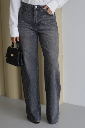 Pantaloni & Blugi - Blugi Dama Negri cu Detalii Carouri Frontale Lacarino - Isabellia.ro