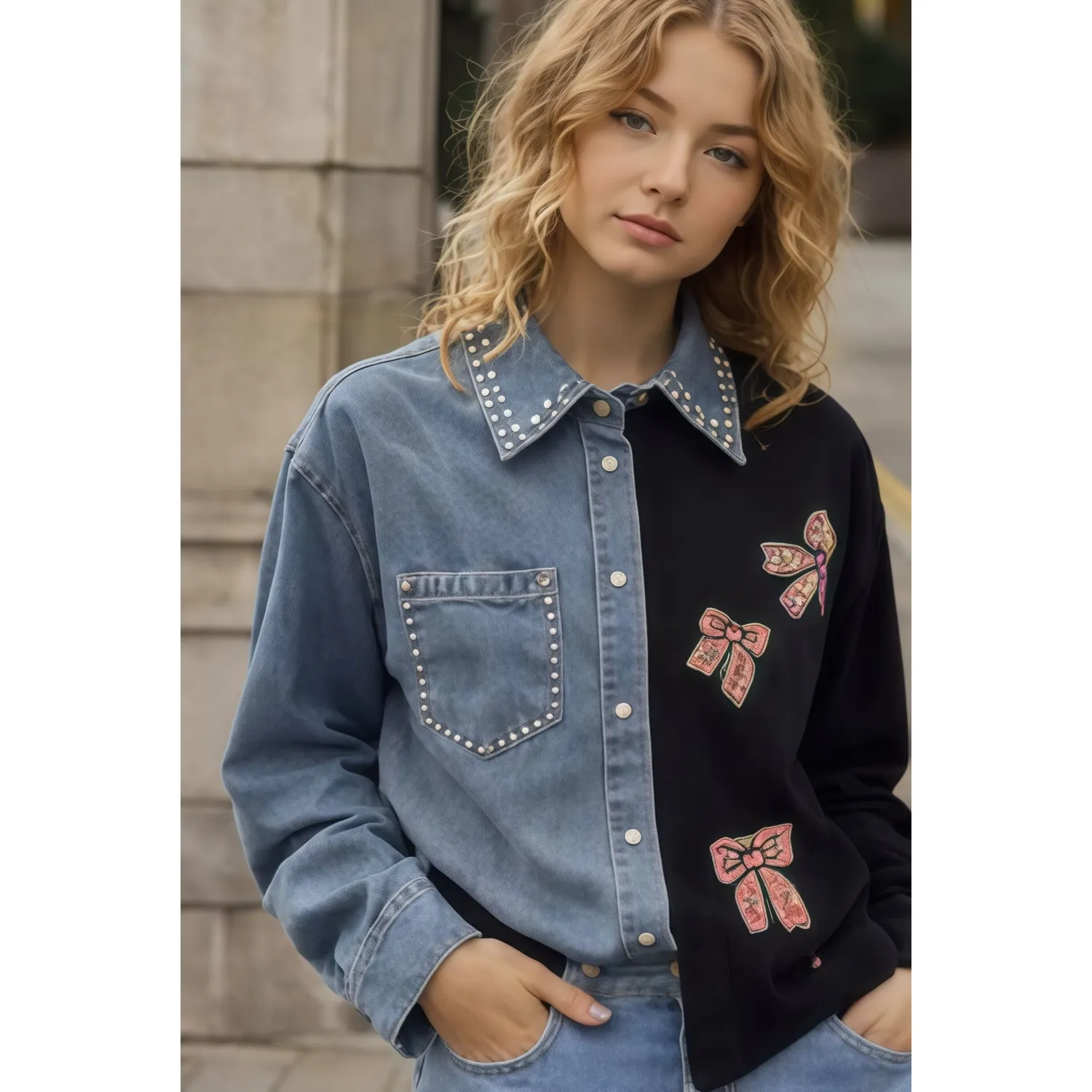 Cămăși - camasa bicolora denim black isabellia style