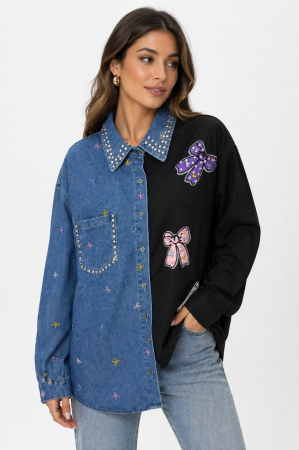 Cămăși - camasa bicolora denim black isabellia style