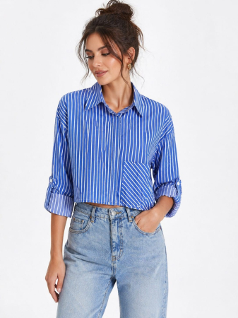 Cămăși - Camasa Crop cu Dungi Dama Summer Stripes Bumbac Isabellia