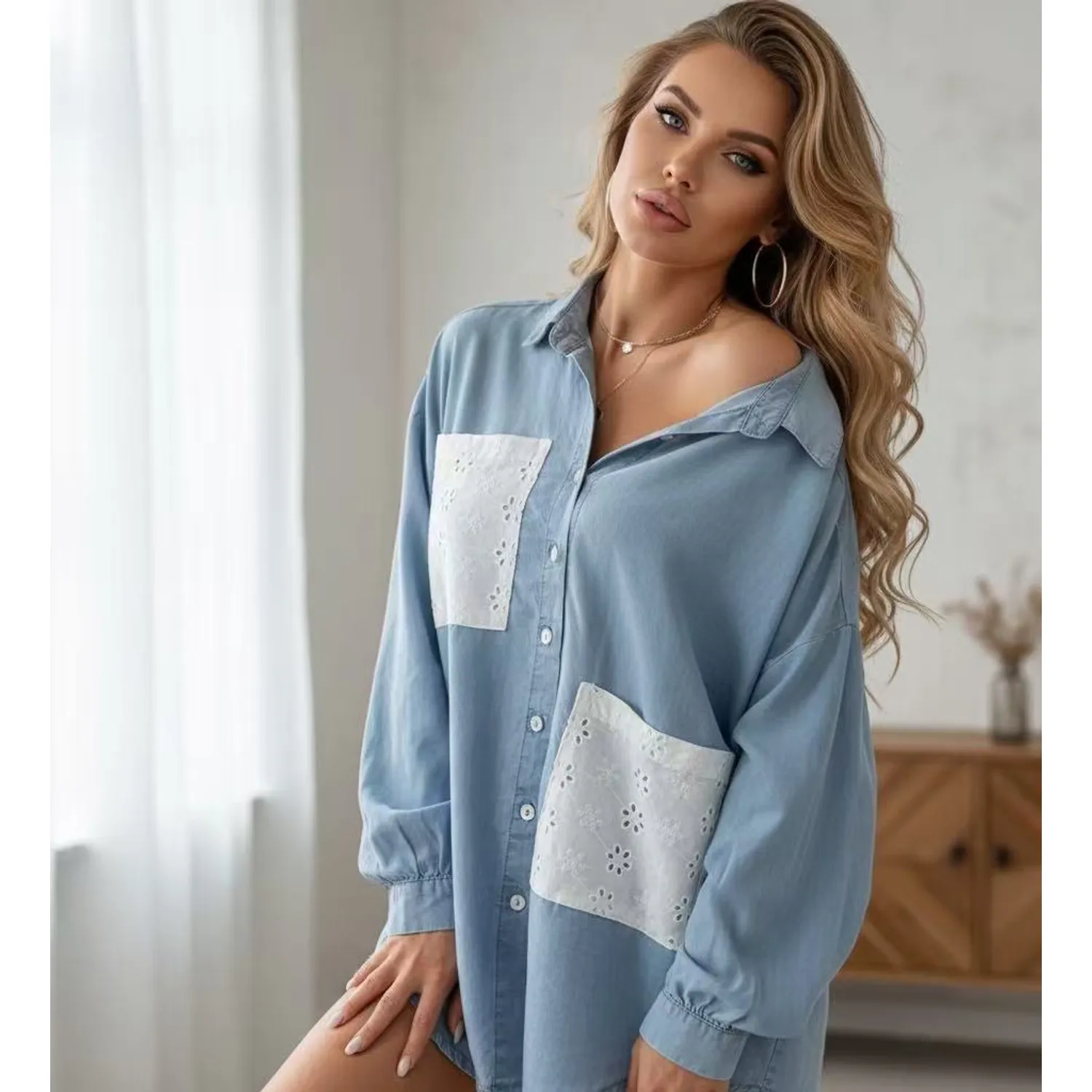 Cămăși - Cămașă Denim Chic Embroidery Isabellia cu broderie florală
