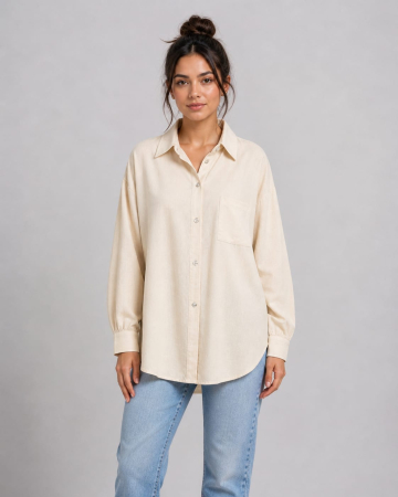 Cămăși - Cămașă Oversize Street Bunny Cream Edition cu Imprimeu Grafic pe Spate - Isabellia