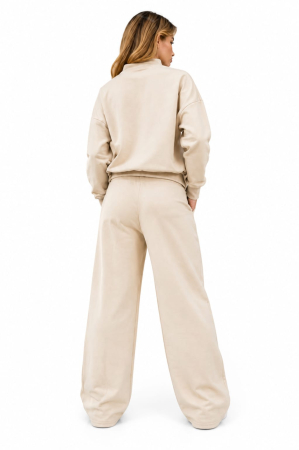 Compleuri - Trening Damă Bej Bumbac Wide-Leg & Bomber / Isabellia.ro