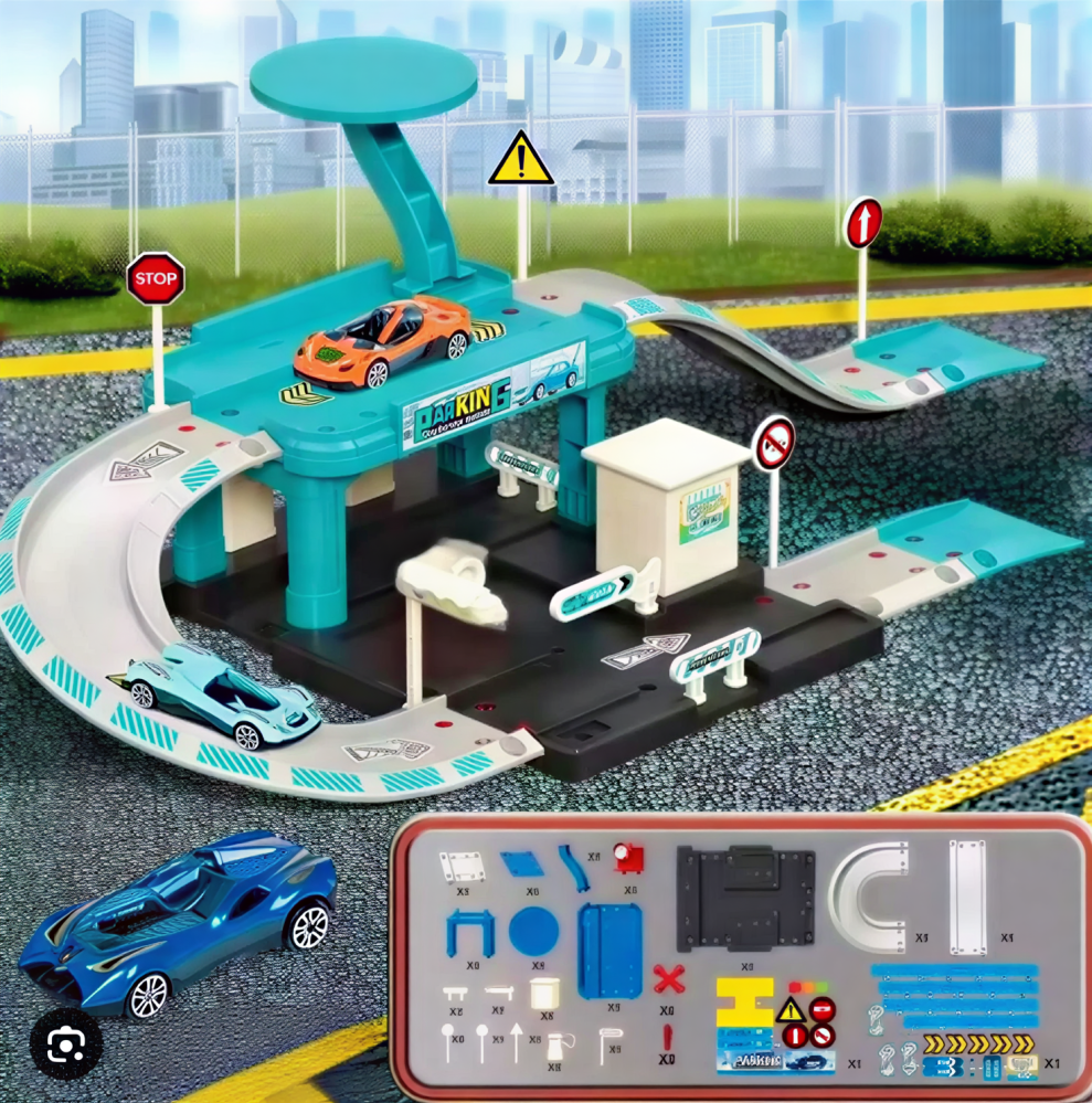 Pistă de Joacă Asamblabilă cu Mașină din Metal, Accesorii și Elemente Interactive [2]