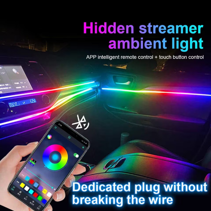Bandă LED RGB USB 1.2m – Iluminare Ambient Interior Auto, Control prin Aplicație & Telecomandă, Kit Complet de Montare Inclus [2]